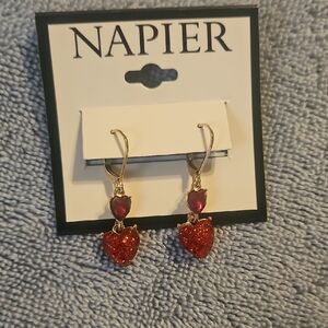 Napier Gold and Red Heart Earrings